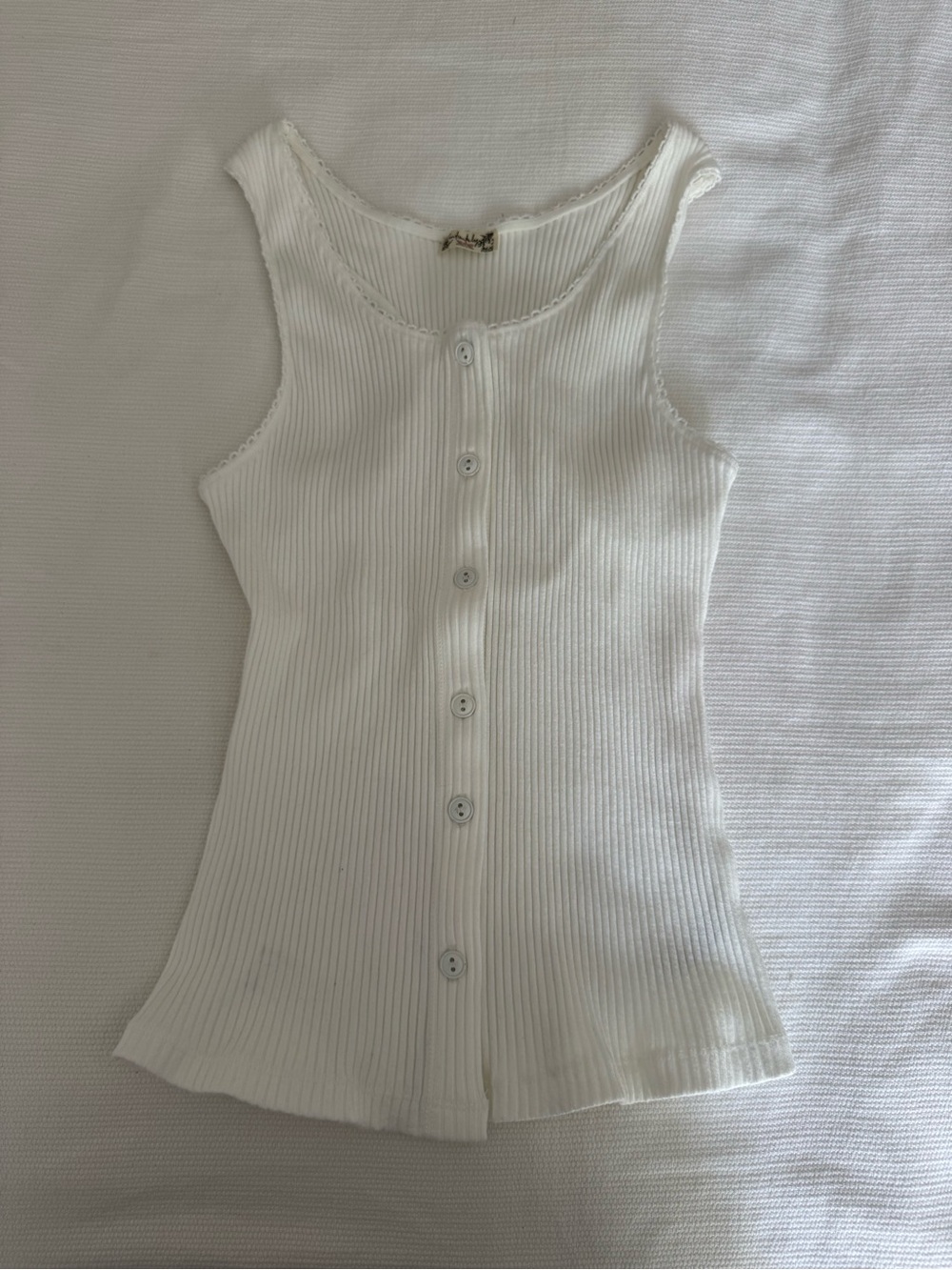 Free People White Ribbed Button Tank